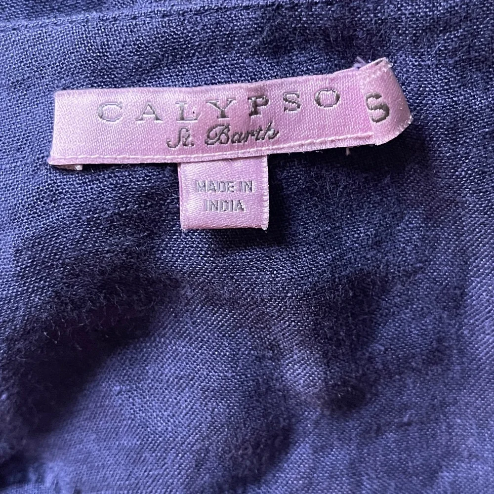 Calypso St. Barth Navy Blue Linen Wood Beaded Embroidered Tunic Top s‎ - Picture 3 of 10